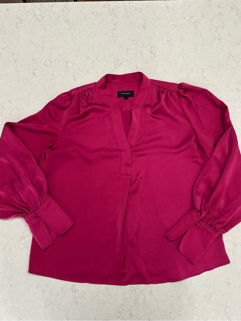 Banana Republic Factory Fuchsia Split V-Neck Long Sleeve Blouse